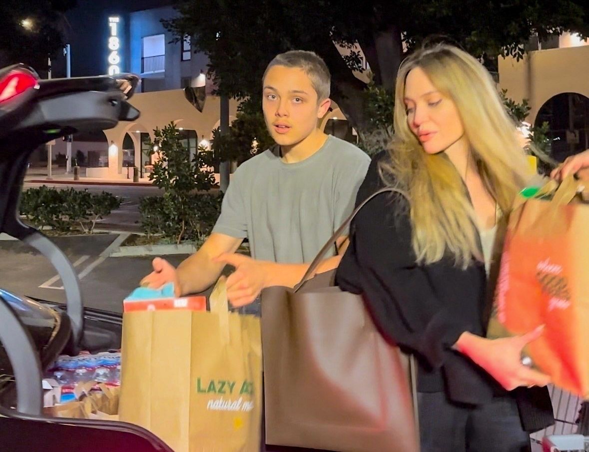 Knox and Angelina getting supplies for the victims of the Los Angeles fires