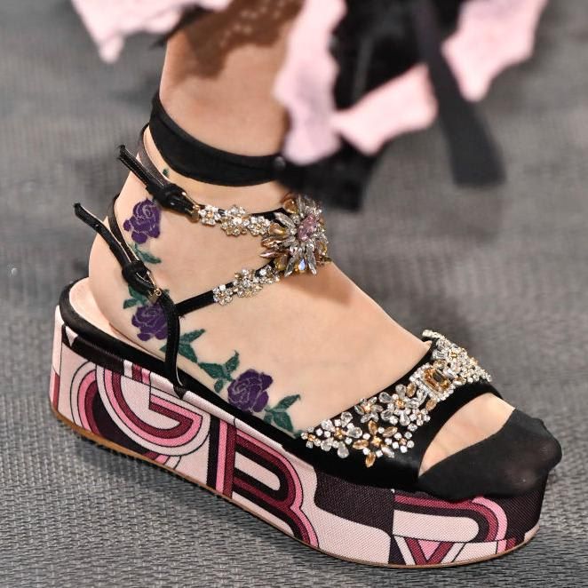 Giambattista Valli flatforms with colorful platform and jeweled bands and straps