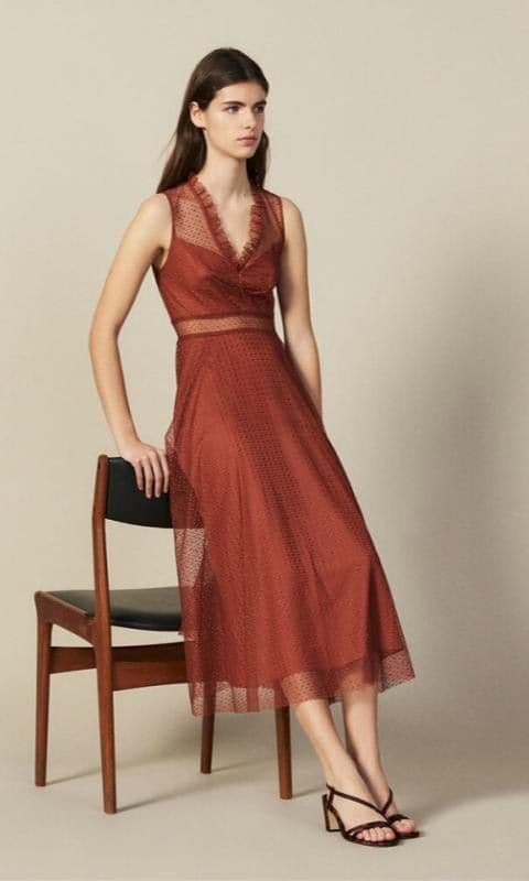 Long Embroidered Tulle Dress by Sandro
