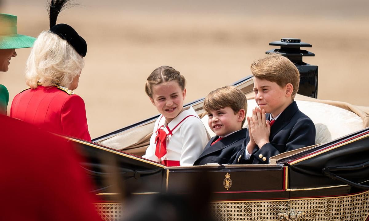 Princess Charlotte, Prince Louis and Prince George rode in a carriage with their mother and Queen Camilla.