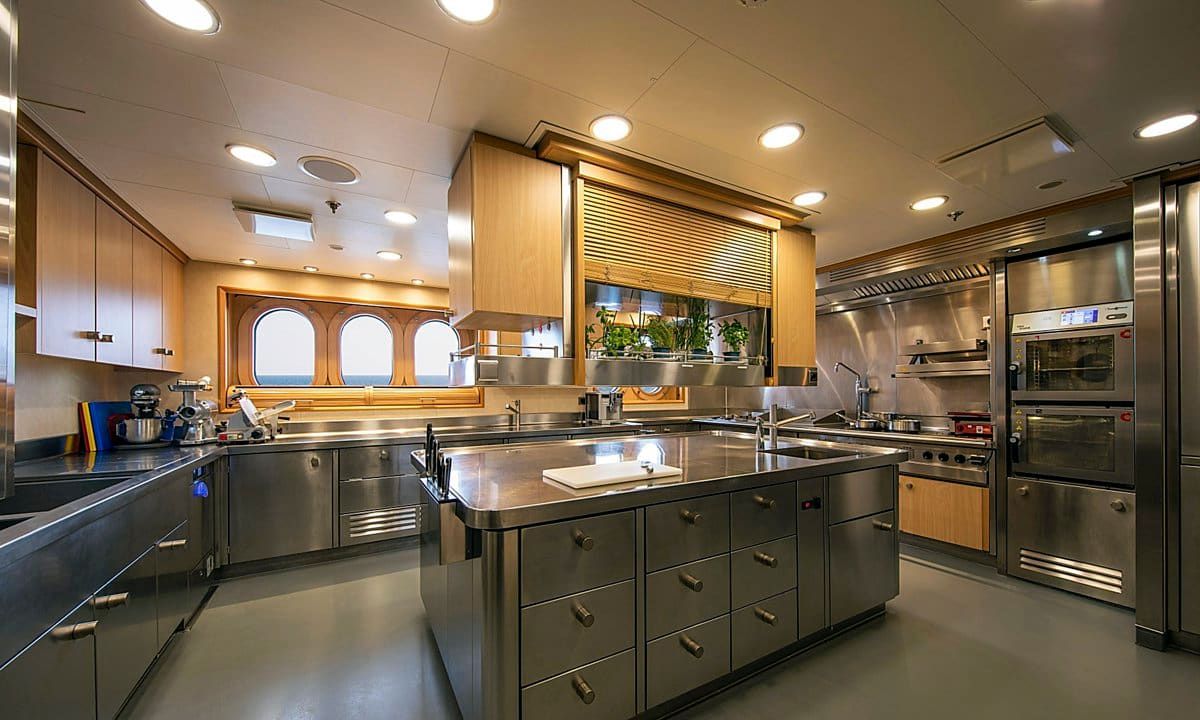 The kitchen on the Valerie yacht