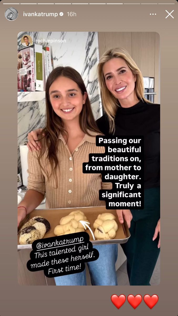 Ivanka and Arabella preparing Challah bread in her Instagram stories