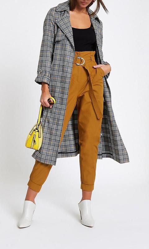 Grey Check Belted Trench Coat de River Island