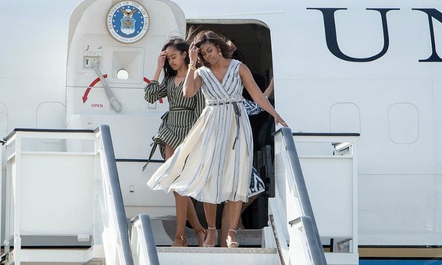 <b>Day Three</b>
<br>
President Obama's wife touched down at Madrid's Torrejon Air Force Base wither her daughters Malia and Sasha. The first lady is in Spain to deliver a speech on Let Girls Learn, in addition to sharing stories of women she has met during previous travels and to highlight new commitments to support Let Girls Learn.
</br><br>
Photo: Pablo Cuadra/Getty Images