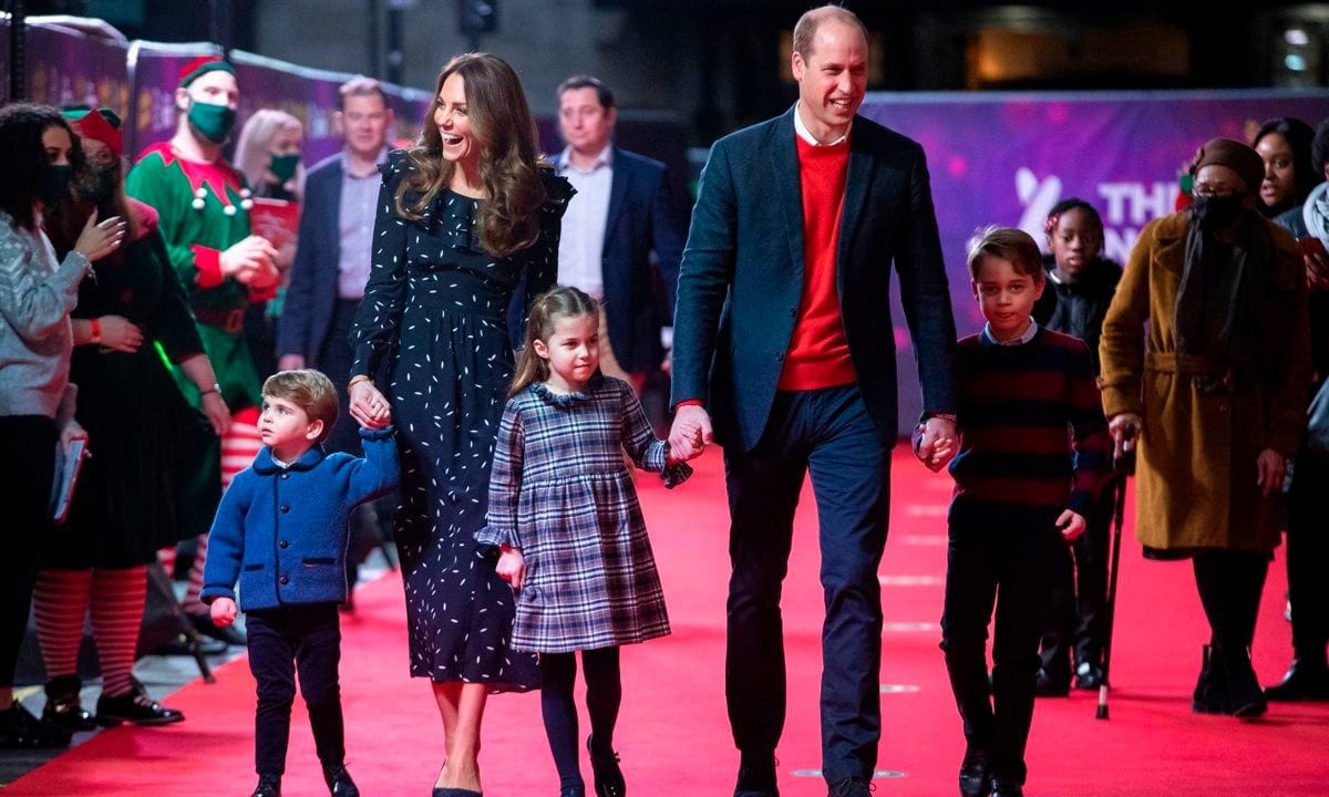 William and Kate held their children's hands as George, Charlotte and Louis walked their very first red carpet. The family attended a special pantomime performance of The National Lottery's