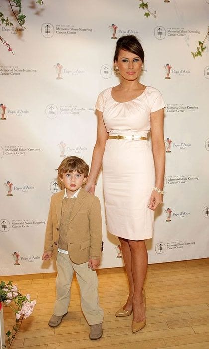 Melania was pretty in pink and pearls at FAO Schwartz's annual Bunny Hop in 2009 with her young son Barron.
Photo: Bennett Raglin/WireImage