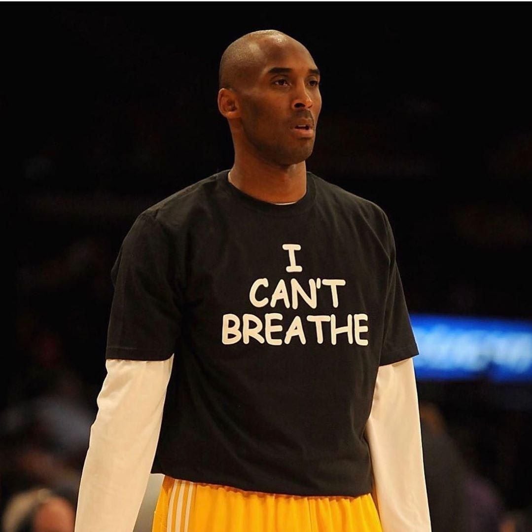 Vanessa Bryant shares emotional message with picture of Kobe wearing a shirt that says I can't breathe