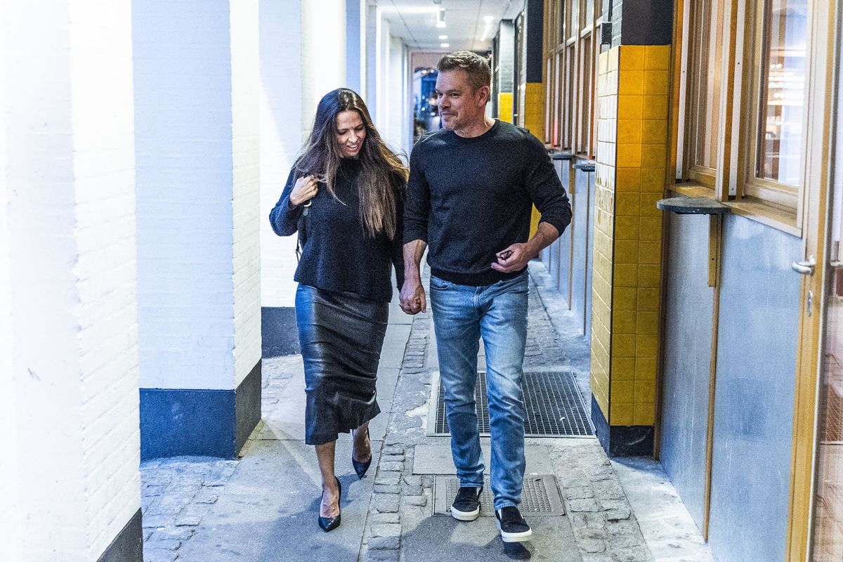 Matt Damon and his wife Luciana look head over heels in love as they walk hand in hand through the streets of Copenhagen