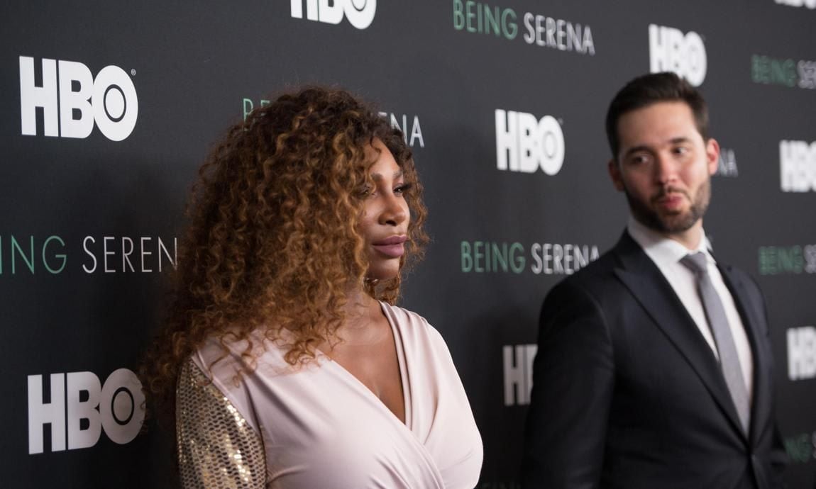 Serena Williams (L) and husband Alexis Ohanian attend the "Being Serena" New York Premiere