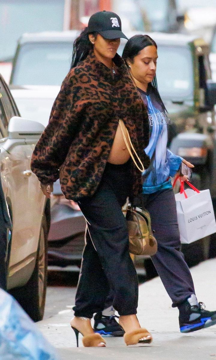 Rihanna Bares Her Baby Bump In A Cozy Leopard Zip Up While Out In NYC