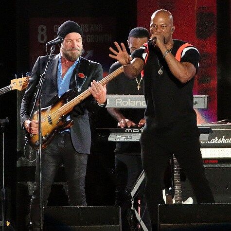 Surprise! Rock legend Sting took the stage to perform with Grammy award winning rapper Common.
<br>
Photo: Getty Images