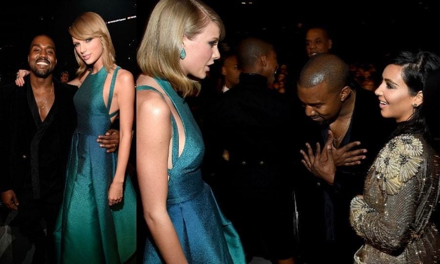 <b>February 2015 A.K. (After Kim)</b>
<br>
Fastforward years later and Taylor, Kanye and Kim Kardashian looked like the best of buds at the Grammy Awards. A couple days later, the reality star's husband told Ryan Seacrest he planned on collaborating with the country singer. He dished, "[Taylor] wants to get in the studio and we're definitely going to go in. Any artist with an amazing point of view, perspective, fan base, I'm down to get in the studio and work."
</br><br>
Photos: WireImage/Getty Images for NARAS
