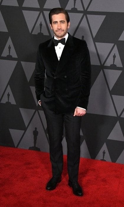 Also dressed in cozy black velvet attire was Jake Gyllenhaal. The 36-year-old Oscar-nominee opted to mix up his usual suit-style by wearing a softer jacket and bowtie. Jake, who has been working the circuit for his film <i>Stronger</i>, seemed happy to be at the celebratory evening as he stopped for photos.
Photo: Steve Granitz/WireImage