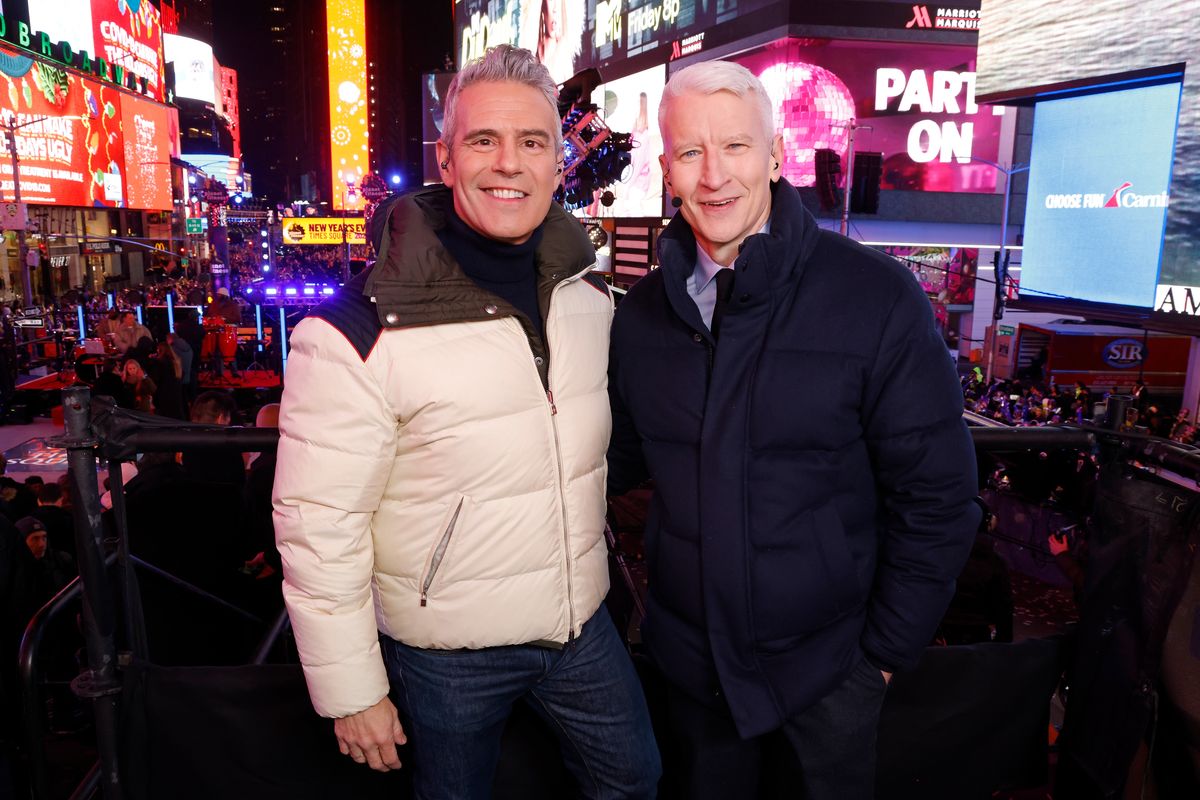 Andy Cohen and Anderson Cooper host their CNN show during New Year's Eve in Times Square 