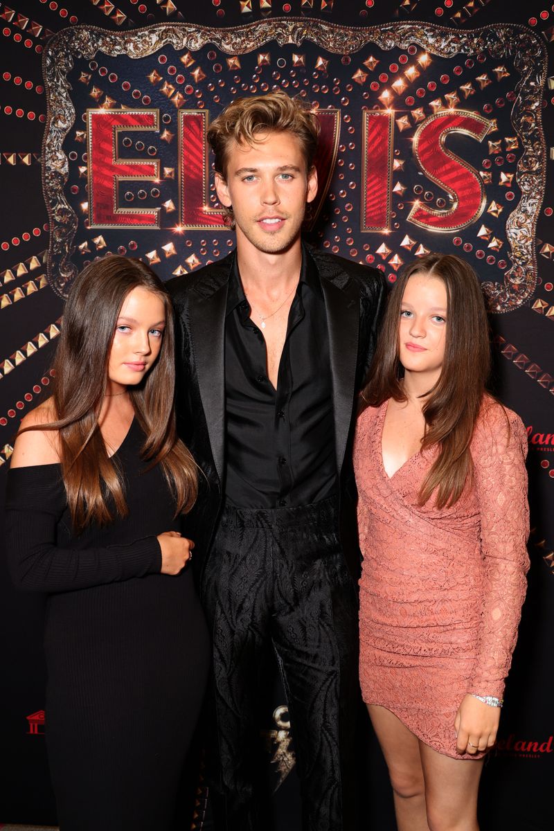 Harper Vivienne Ann Lockwood, Austin Butler and Finley Aaron Love Lockwood at a screening of 'ELVIS'