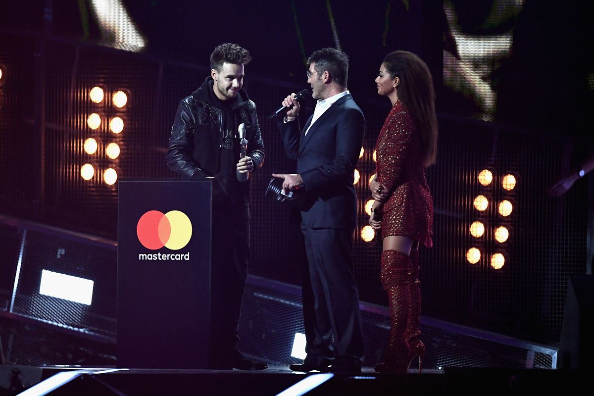 Liam Payne, Simon Cowell and Nicole Scherzinger at The Brit Awards