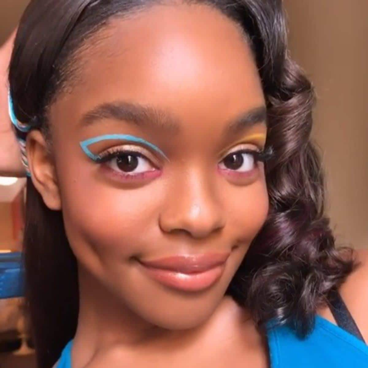 Marsai Martin showing the geometric eyeliner trend