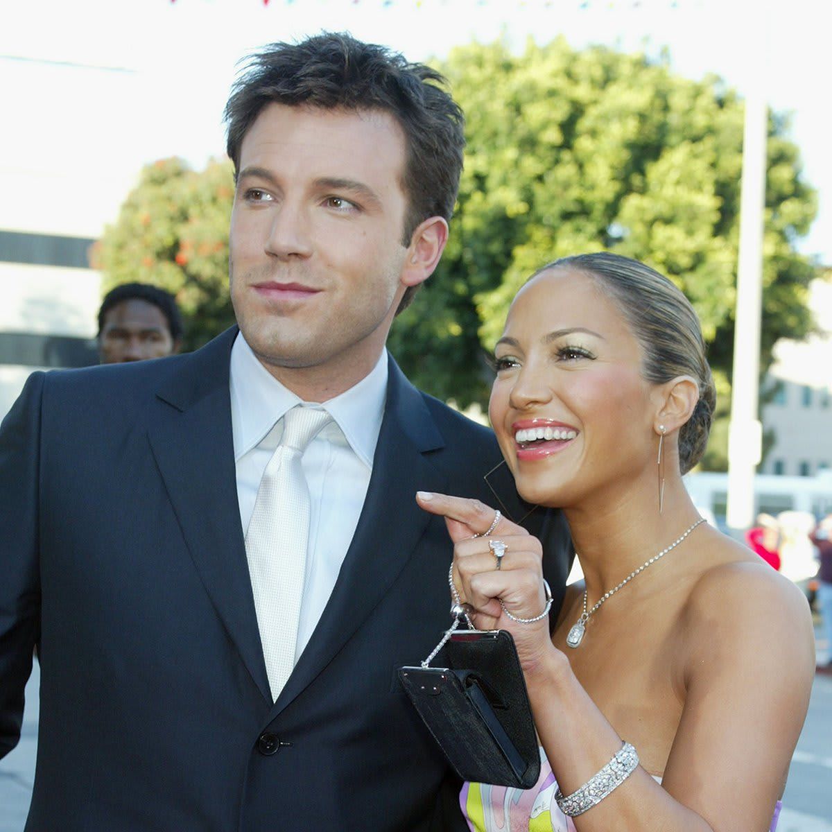  Actor Ben Affleck and his fiance actress/singer Jennifer Lopez arrive at the premiere of “Daredevil” at the Village Theatre on February 9, 2003 in Los Angeles, California. 