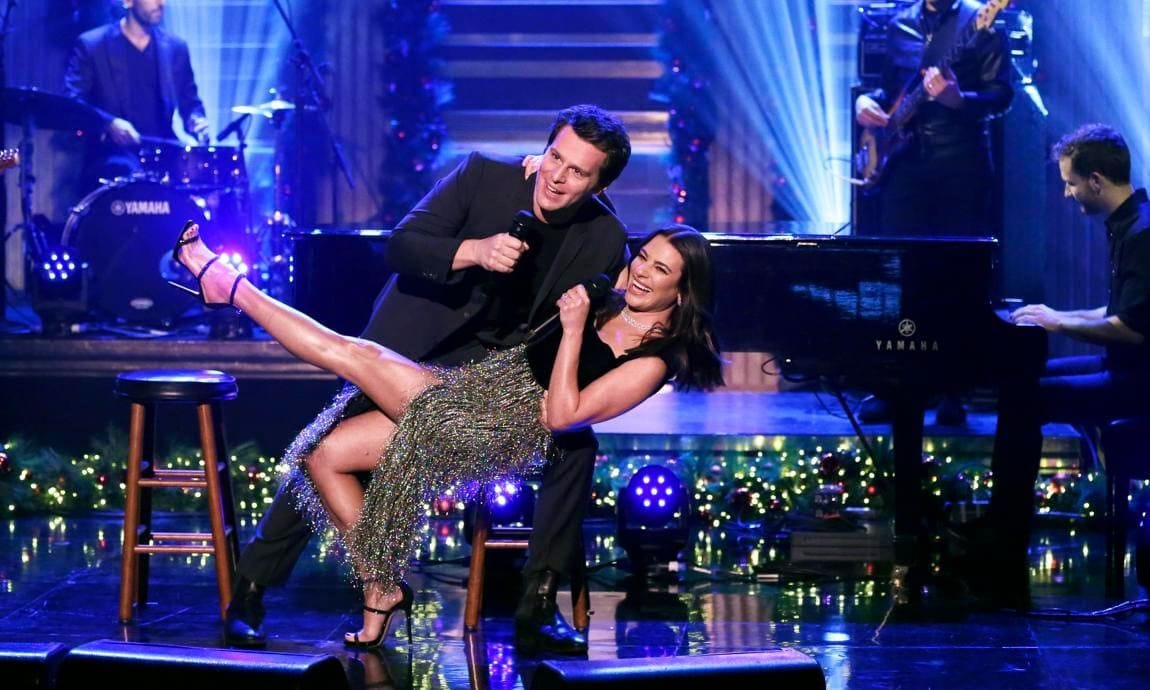 Lea Michele and Jonathan Groff perform