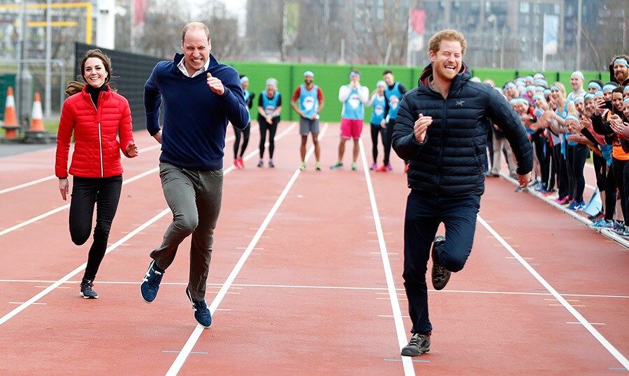 ON YOUR MARK, GET SET, GO!
It was a win for Prince Harry when he competed against his brother and sister-in-law in a London relay race supporting their mental health campaign Heads Together. As they crossed the finish line, William turned to Kate and said, "You nearly beat me!"
Photo: Getty Images