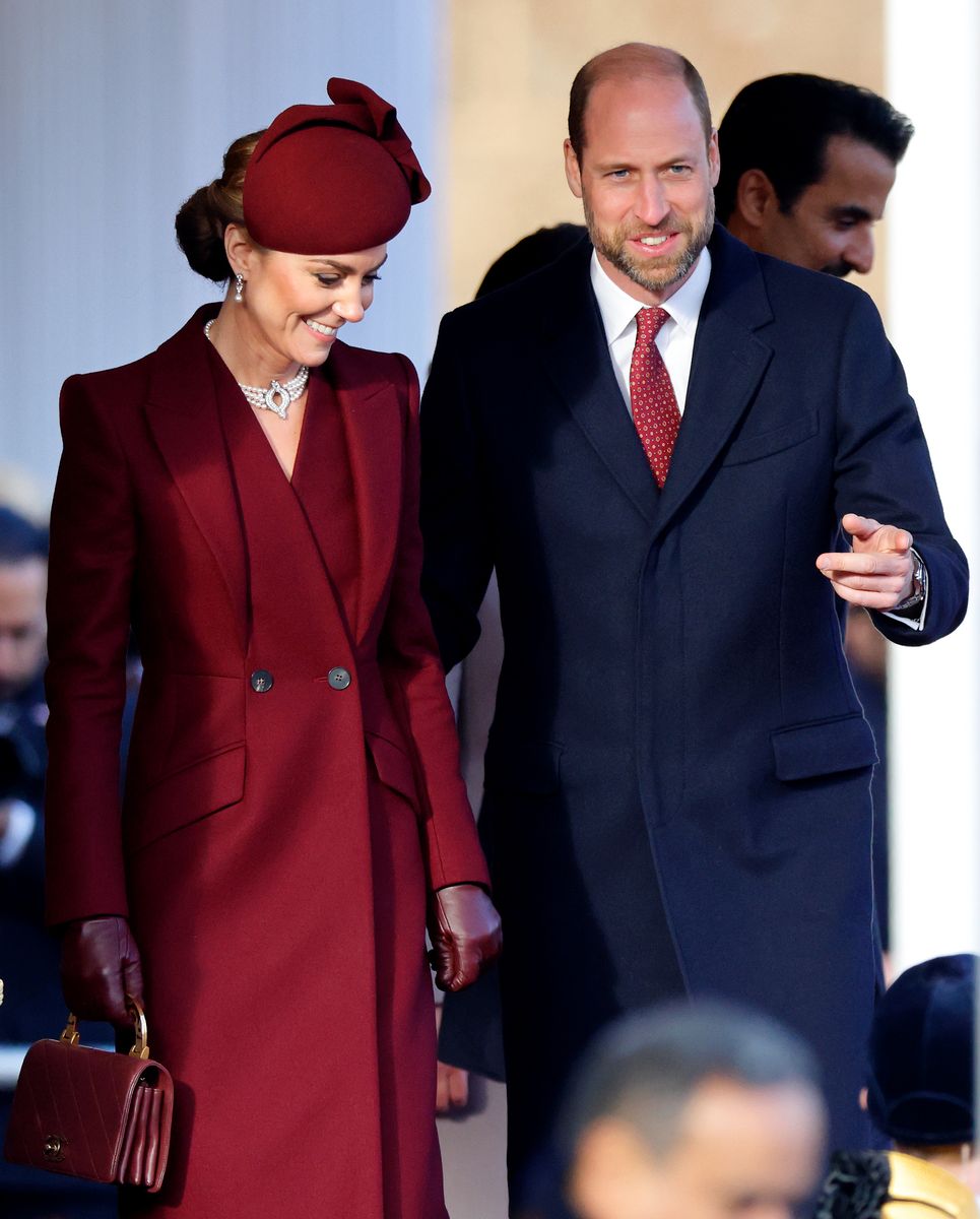 LONDON, UNITED KINGDOM - DECEMBER 03: (EMBARGOED FOR PUBLICATION IN UK NEWSPAPERS UNTIL 24 HOURS AFTER CREATE DATE AND TIME) Catherine, Princess of Wales and Prince William, Prince of Wales attend the Ceremonial Welcome, at Horse Guards Parade, for the The Amir of the State of Qatar on day one of his State Visit to the United Kingdom on December 3, 2024 in London, England. His Highness Sheikh Tamim bin Hamad Al Thani, Amir of the State of Qatar, accompanied by Her Highness Sheikha Jawaher bint Hamad bin Suhaim Al Thani, will hold several engagements with The Prince and Princess of Wales, The King and Queen as well as political figures. (Photo by Max Mumby/Indigo/Getty Images)