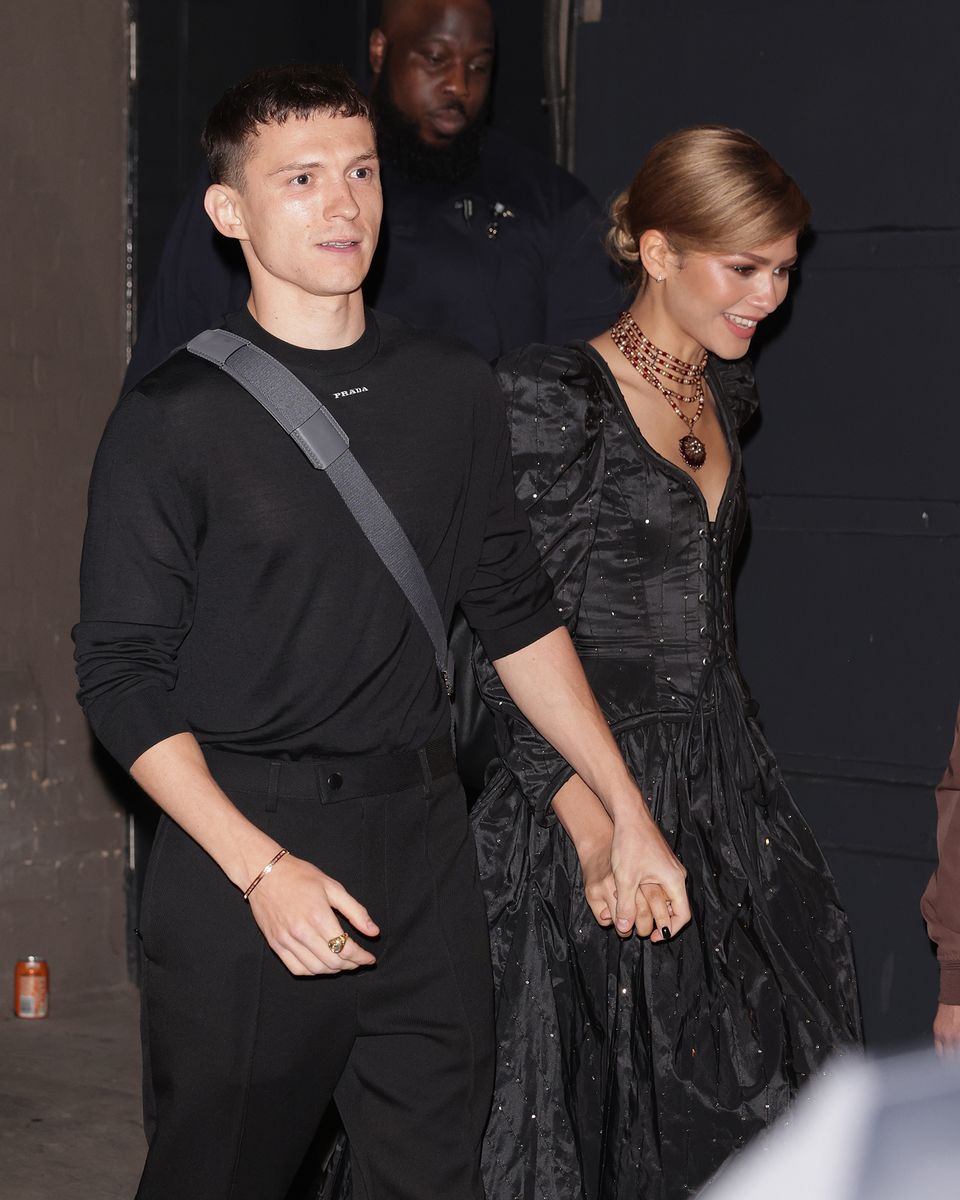 Tom Holland and Zendaya are seen leaving The Duke of York's Theatre after a 'Romeo and Juliet' press night on May 23, 2024 