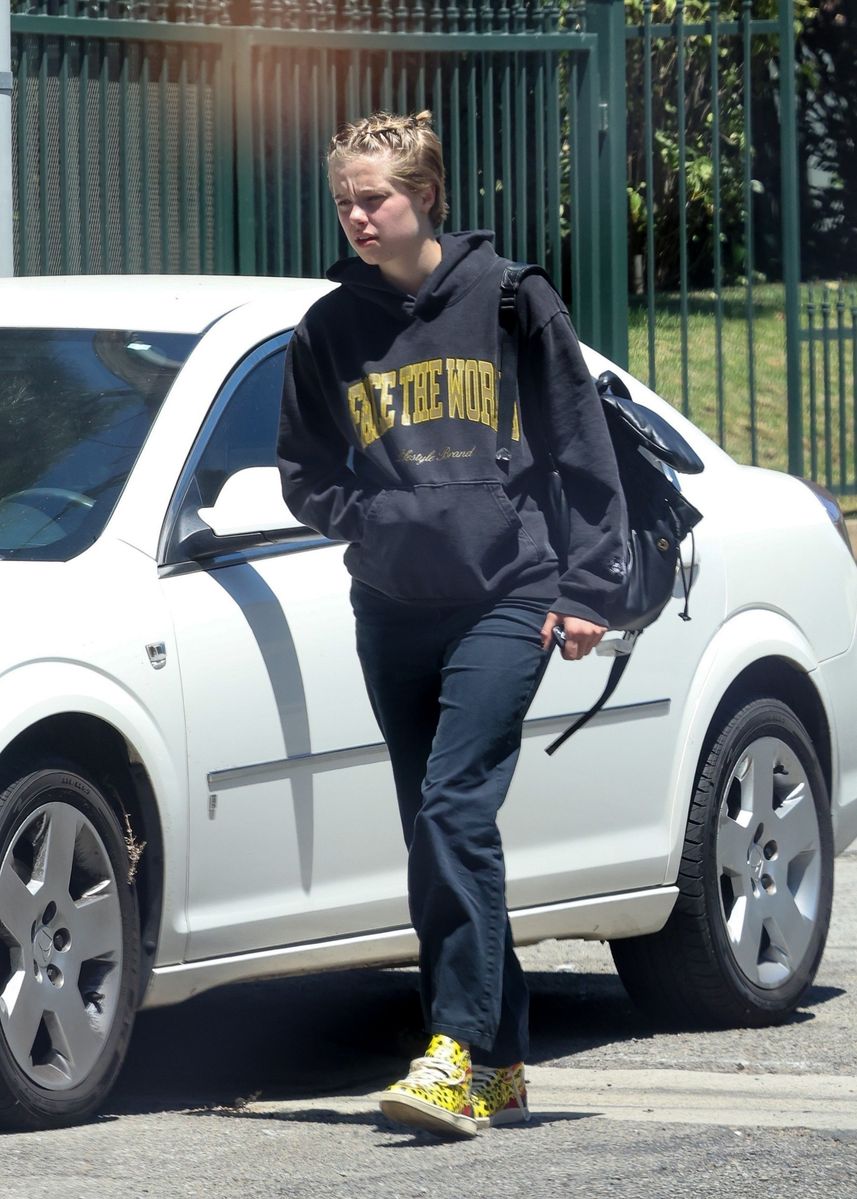 Shiloh Jolie-Pitt is pictured exiting a friend's home in L.A
