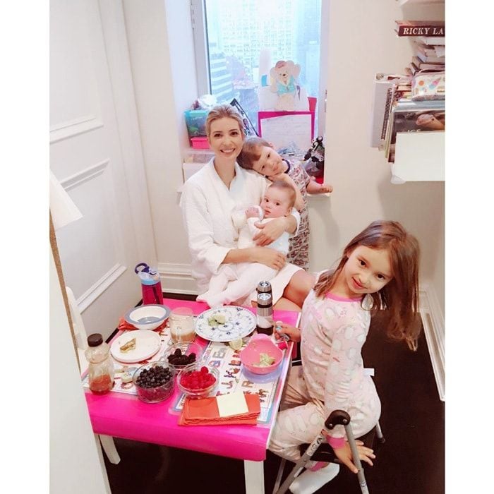 Ivanka enjoyed a family breakfast with her three kids. The doting mom posted a photo of her morning spread, which was made by her daughter, writing, "Delicious breakfast courtesy of Arabella!"
Photo: Instagram/@ivankatrump