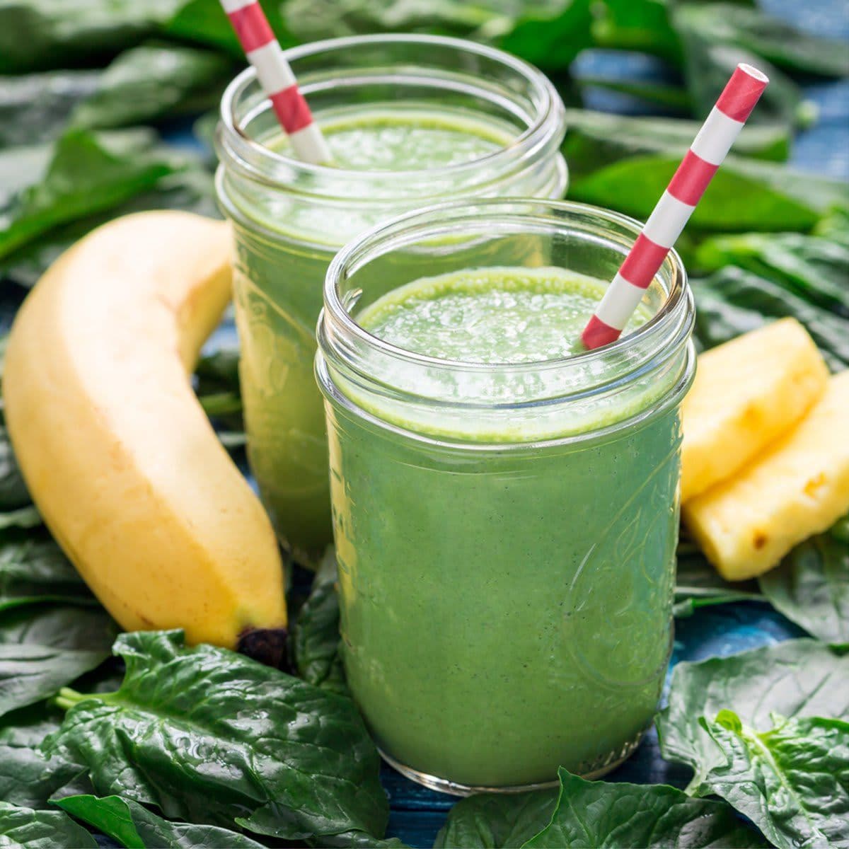 smoothie with spinach, pineapple, banana and yogurt