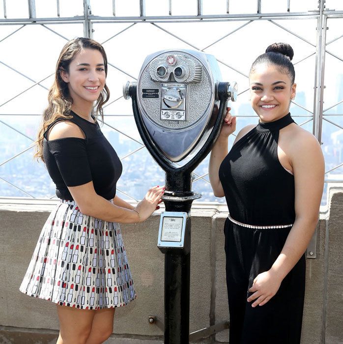 April 11: Aly Raisman and Laurie Hernandez visited the Empire State Building with the 2017 AAU James E. Sullivan Award Finalists in NYC.
Photo: Robin Marchant/Getty Images