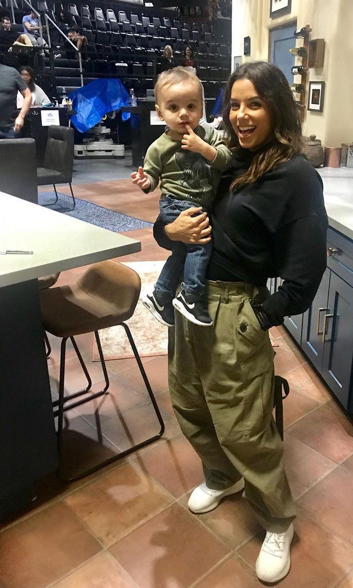 eva longoria and santiago baston on set