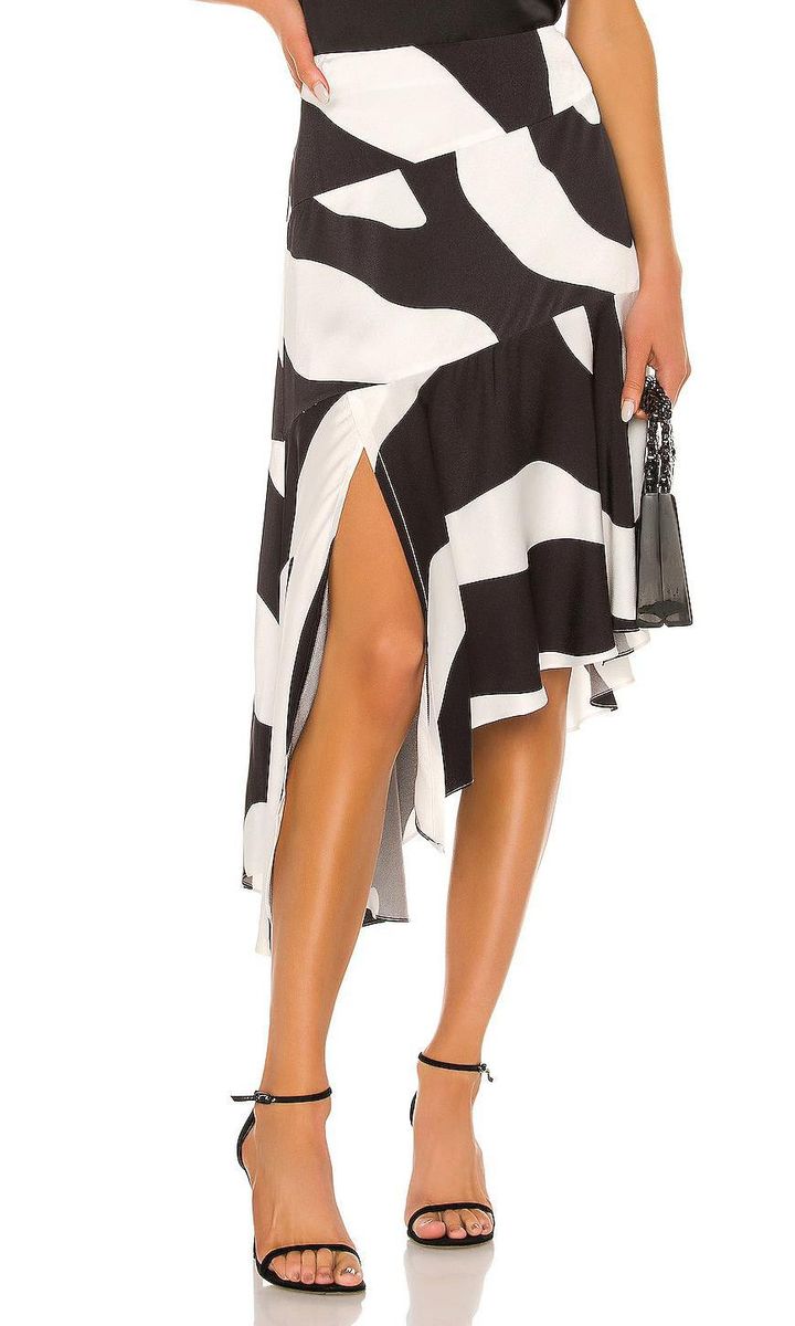 Zebra Print Viscose Asymmetrical Cascade Skirt by Milly