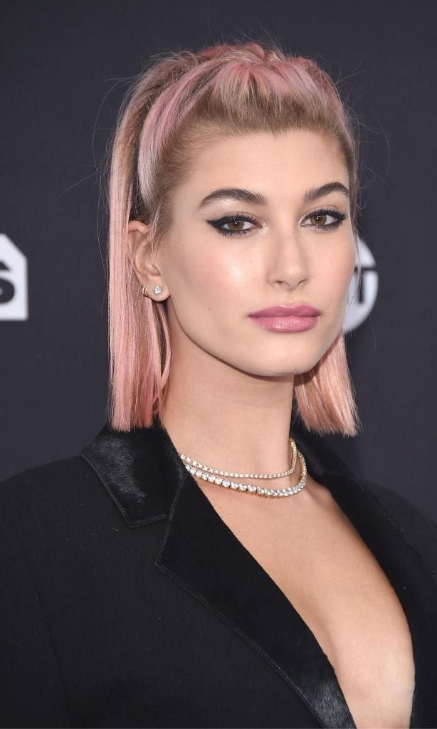 Hailey Bieber with pink hair