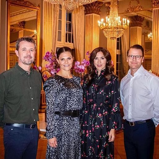 Danish Royals and Swedish Royals posing at Amalienborg Palace