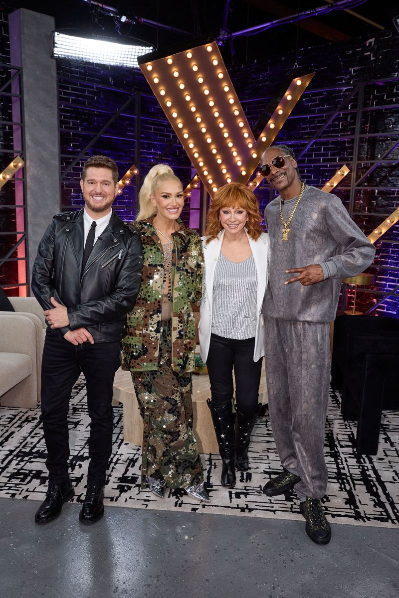 THE VOICE -- "The Blind Auditions Season Premiere" Episode 2601 -- Pictured: (l-r) Michael BublÃ©, Gwen Stefani, Reba McEntire, Snoop Dogg -- (Photo by: Trae Patton/NBC via Getty Images)