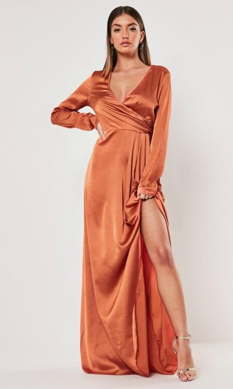 Tall Rust Wrap Front Maxi Dress by Missguided
