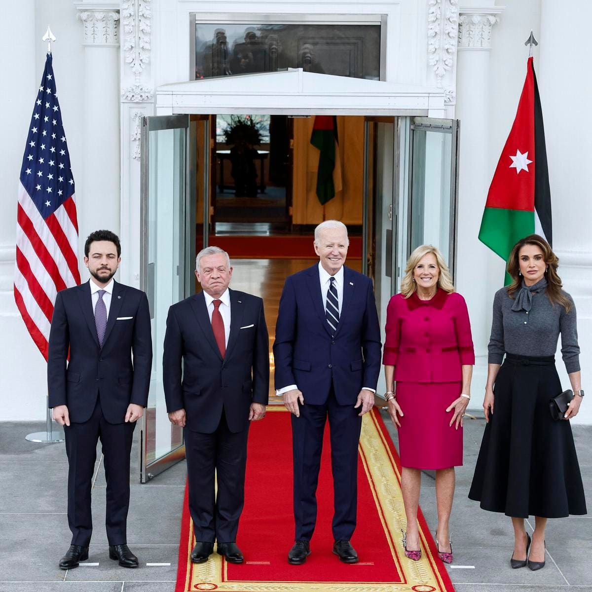 The president and first lady welcomed the King, Queen and Crown Prince of Jordan to the White House on Feb. 12