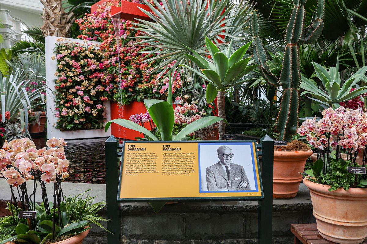 NEW YORK, NEW YORK - FEBRUARY 11: A sign featuring architect Luis BarragÃ¡n is seen during the New York Botanical Garden's Orchid Show at The New York Botanical Garden on February 11, 2025 in New York City. (Photo by Manoli Figetakis/Getty Images)