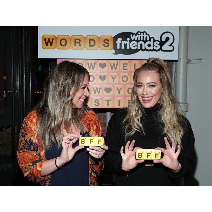 Hilary and Haylie Duff are more than just sisters - they're best friends too! The cute pair were all smiles as they hosted the Words With Friends 2 launch party at Norah Restaurant in West Hollywood on November 9. The famous siblings, who are huge friends of the game, seemed to enjoy the evening, munching on "BFF" sugar cookies and laughing with fellow guests. Other celebrity attendees included: Erin Foster, Sarah Foster, and Alessandra Ambrosio.
Photo: Getty Images for Words with Friends 2