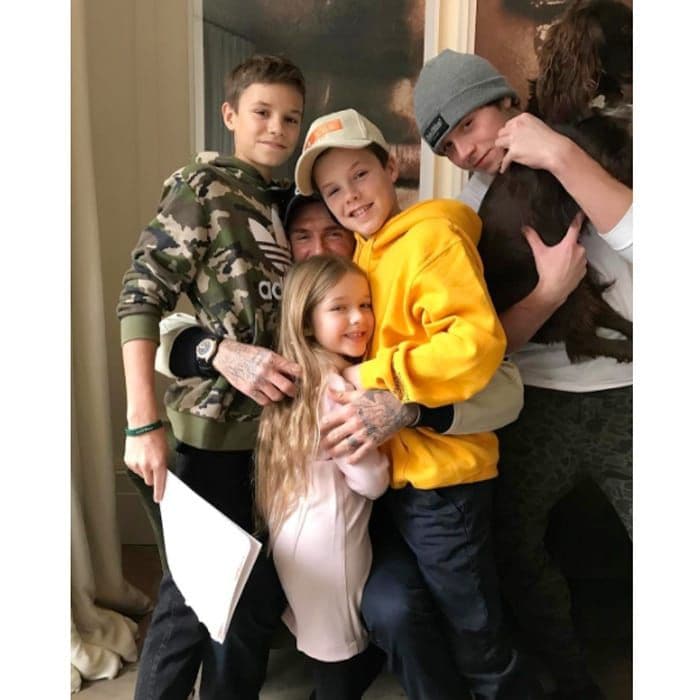 Love fest! David Beckham embraced his four children, Romeo, Harper, Cruz and Brooklyn with a sweet hug. Alongside the photo, wife Victoria noted, "I think they love him! We [heart emoji] you @davidbeckham X VB."
Photo: Instagram/@victoriabeckham
