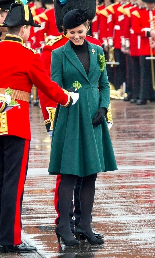 <b>2013</B>
Pregnant with Prince George, Duchess Kate was showing just a hint of a baby bump for the St. Patrick's Day outing in Aldershot, England.
Outfit details: Recycled Emilia Wickstead coat, altered for her pregnancy, and a Lock & Company hat.
Photo: Samir Hussein/WireImage