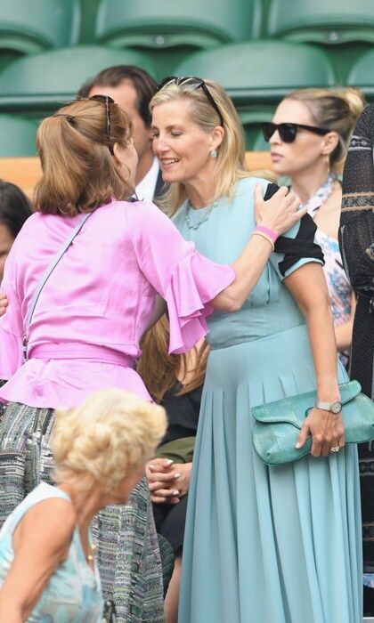 Sophie Wessex opted for an Emilia Wickstead jumpsuit, which actually looks like a dress, featuring abstract black detailing at the sleeves and billowing trousers that boast an abundance of pleats. The mother-of-two teamed her ensemble with navy blue high heel pumps.
Photo: Getty Images