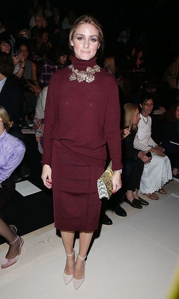 Olivia Palermo attended the Nina Ricci show at Paris Fashion Week in marsala