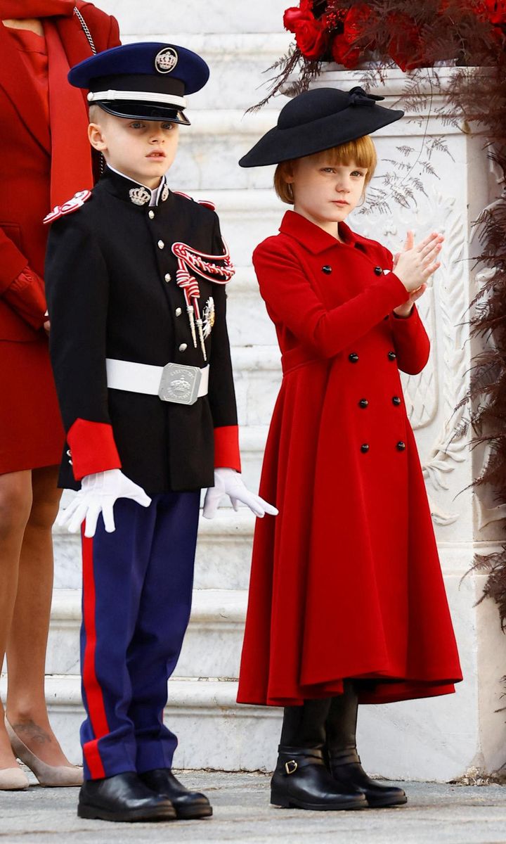 Princess Gabriella, also dressed in red, stepped out reportedly wearing her mother Princess Charlene's hat.