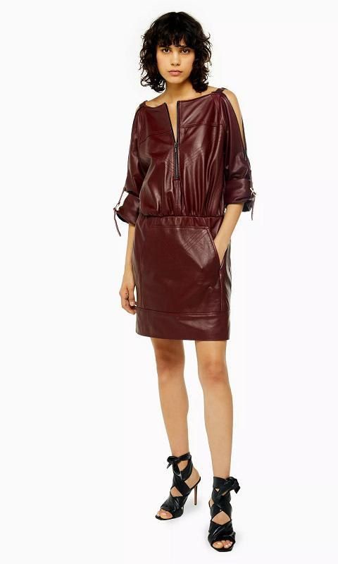 leather dress burgundy Topshop