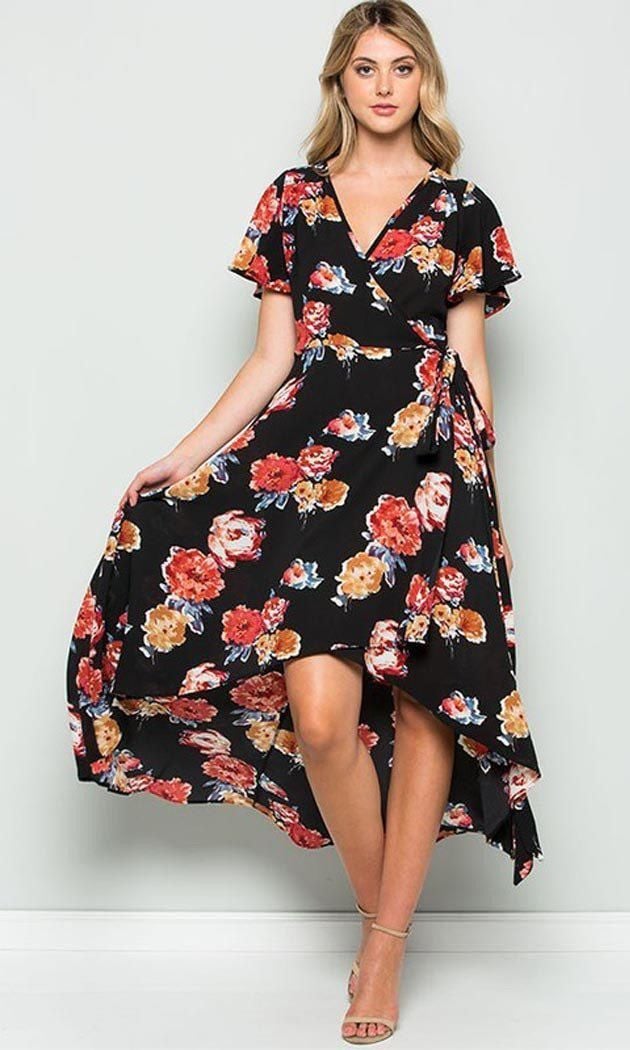 Vestido asimetrico en estampado de flores de Gozon