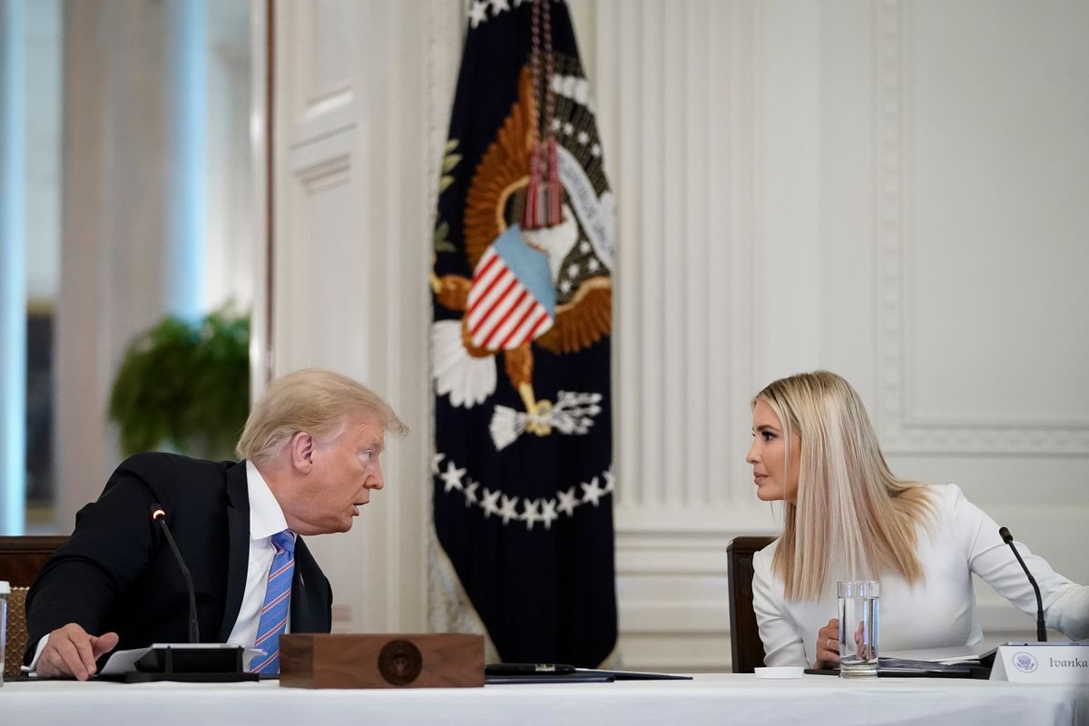 Donald Trump talks with White House advisor and daughter Ivanka Trump 