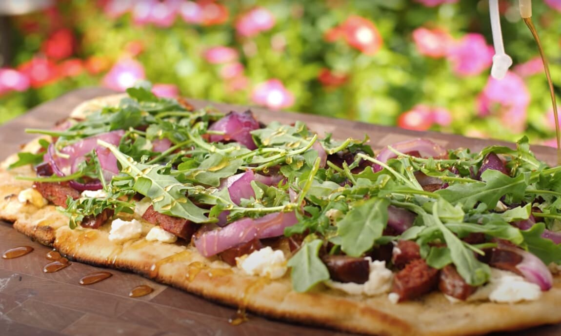 Grilled Venison Sausage Flatbread Pizza by BBQ Guys