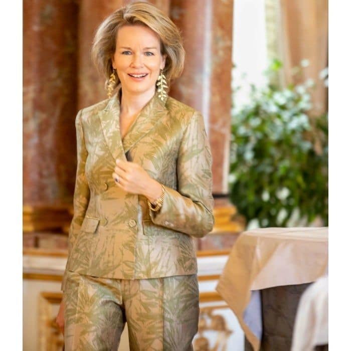 Golden girl! Mathilde also turned heads when she steppedout for the official opening of the Africa Museum Exhibition at the Egmont Palace on July 18 in Brussels. The royal rocked a gold leaf-printed pantsuit that matched her earrings and honey-dipped hair.
Photo: Getty Images