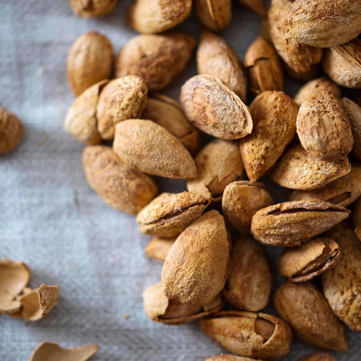 Salted, roasted almonds in shells